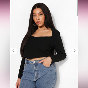 Plus‎ Square Neck Corset Top (black, blue, white) Boohoo